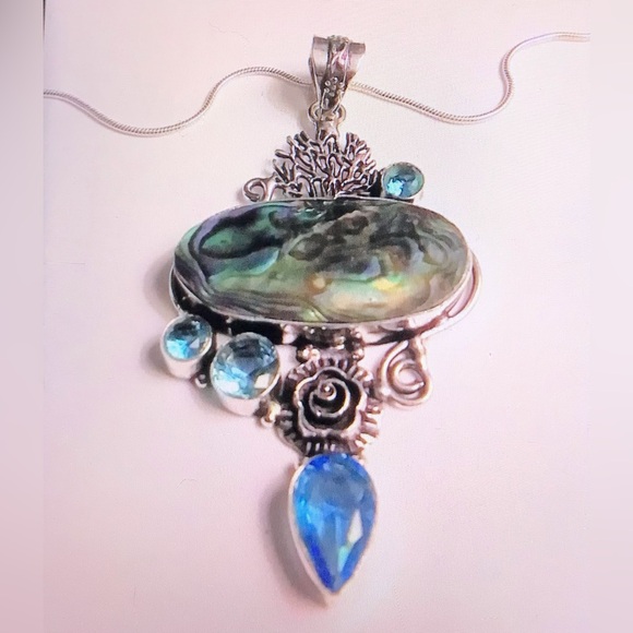 Abalone Blue Topaz 925 Sterling Silver Necklace